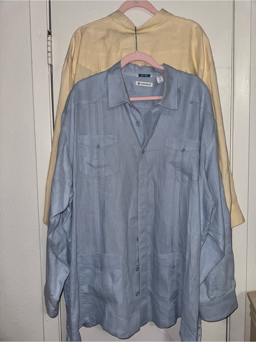 Cubavera Men’s 100% Linen Guayabera Shirts Lot 2 Size 3X Blue Beige 4 Pocket